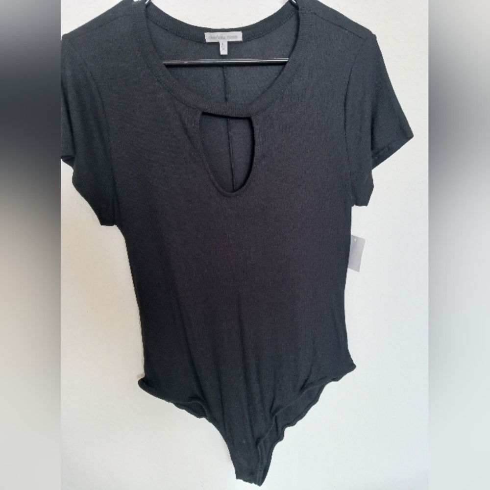 Charlotte Russe NEW Black Ribbed Bodysuit Size L NWT